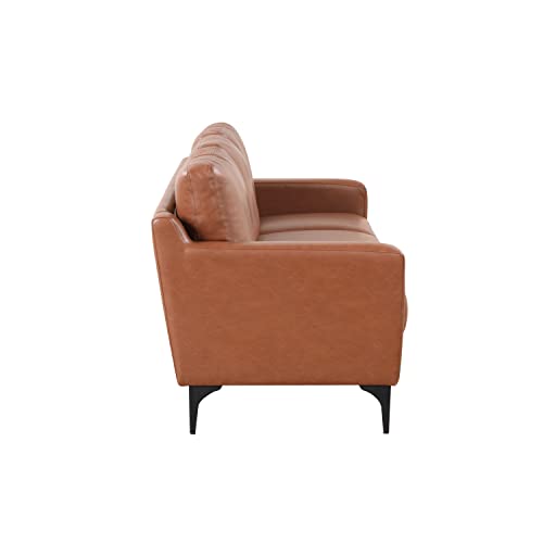 3-Sitzer Sofa 198 cm aus Kunstleder Braun – Taschenfederkern, Hochdichter Schaumstoff, Metallbeine, Modernes Design