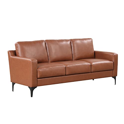 3-Sitzer Sofa 198 cm aus Kunstleder Braun – Taschenfederkern, Hochdichter Schaumstoff, Metallbeine, Modernes Design