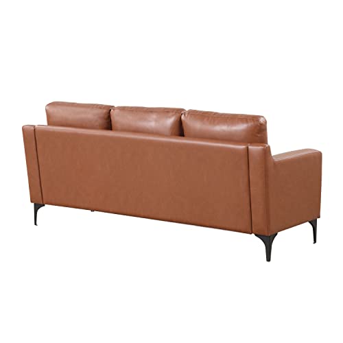 3-Sitzer Sofa 198 cm aus Kunstleder Braun – Taschenfederkern, Hochdichter Schaumstoff, Metallbeine, Modernes Design