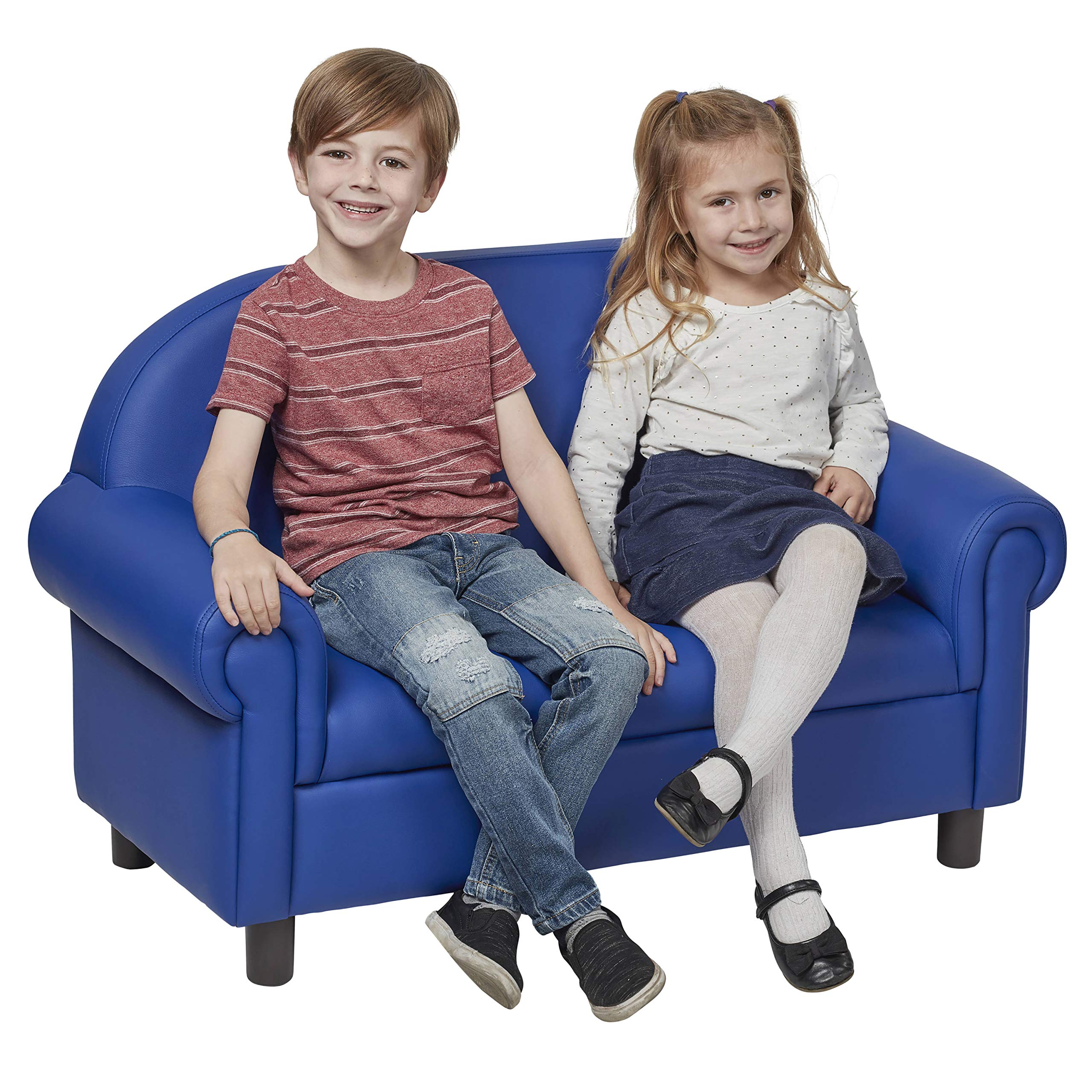 Kinder Sofa 2-Sitzer Blau – Gepolstertes Kindersofa mit Holzrahmen, Abnehmbaren Beinen, Pflegeleicht